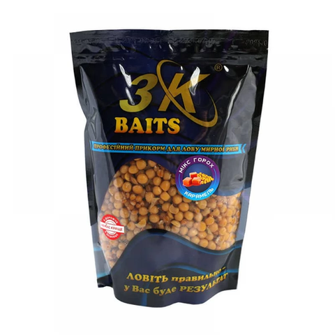 Прикорм 3K Baits зерновий мікс ГОРОХ (карамель), 1000г