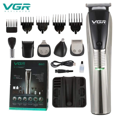 6в1 VGR V-029 Pro Професійна машинка триммер для стрижки волосся акумуляторна  + Щітка для очищення