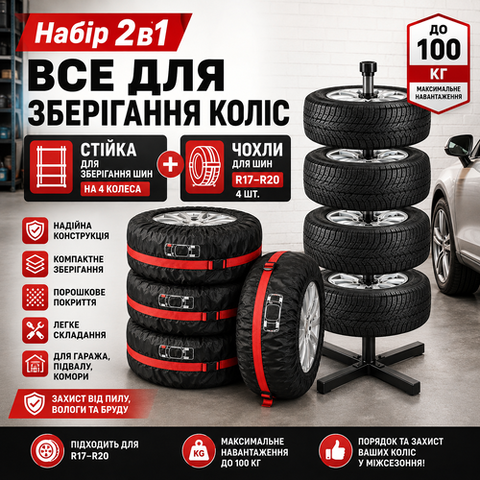 Набір для зберігання автомобільних коліс 5 в 1 (Стійка + 4 чохли)