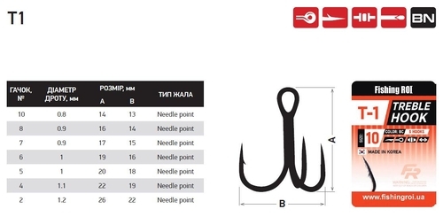 Трійник Fishing ROI Treble Hook T-1 BC №10 (5шт/уп)