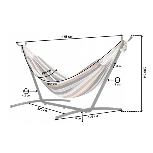 Гамак двомісний з каркасом з підставкою Bonro B-090 різнокольоровий + сумка 120 кг