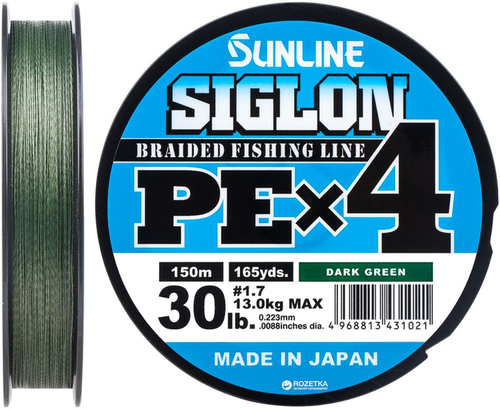 Шнур Sunline Siglon PE x4 150m темно-зелений #1.7 30lb