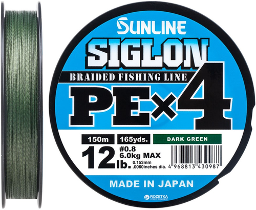 Шнур Sunline Siglon PE x4 150m темно-зелений #0.8 12lb