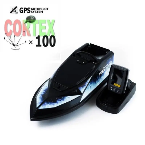 Кораблик для прикормки Фантом Модерн з ехолотом Toslon520 та GPS автопілотом (Cortex_6+1) Чорний з синіми наклейками