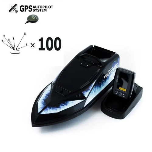 Кораблик для прикормки Фантом Модерн з ехолотом Toslon520 та GPS автопілотом (V3_6+1) Чорний з синіми наклейками