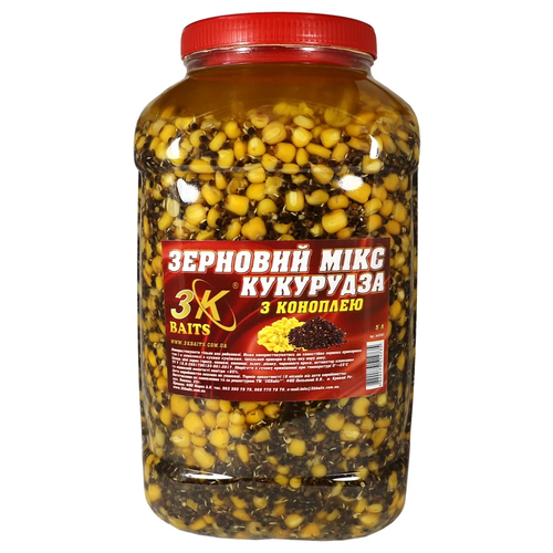 Прикорм 3-K Baits зерновий мікс Кукурудза (з коноплею), 5л