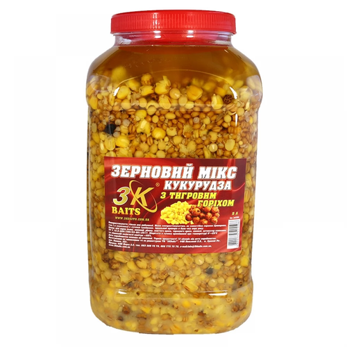 Прикорм 3-K Baits зерновий мікс Кукурудза (з тигровим горіхом) ,5л