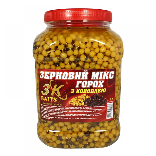 Прикорм 3-K Baits зерновий Мікс Зерновий МІКС ГОРОХ (з коноплею), 3л