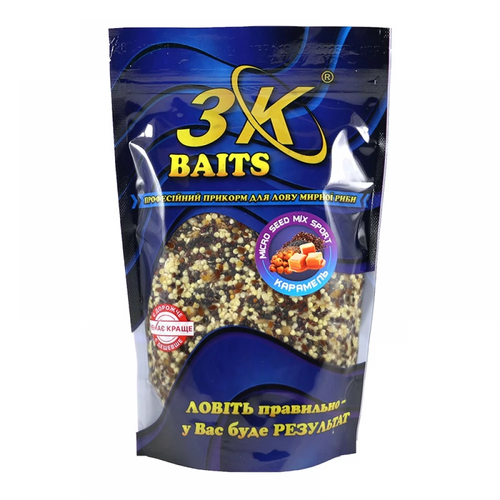 Прикорм 3K Baits зерновий мікс Micro Seed MIX Sport + Crushed Tiger nut (карамель), 400г