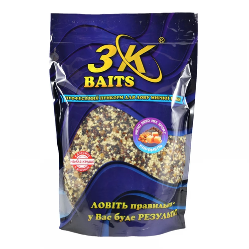 Прикорм 3K Baits зерновий мікс Micro Seed MIX Sport + Crushed Tiger nut (карамель), 800г