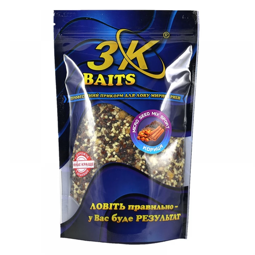 Прикорм 3K Baits зерновий мікс Micro Seed MIX Sport + Crushed Tiger nut (кориця), 400г
