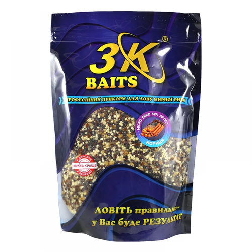 Прикорм 3K Baits зерновий мікс Micro Seed MIX Sport + Crushed Tiger nut (кориця), 800г