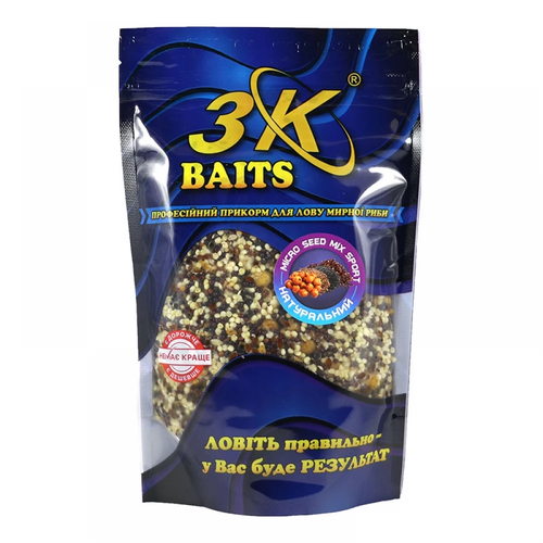 Прикорм 3K Baits зерновий мікс Micro Seed MIX Sport + Crushed Tiger nut (натуральний), 400г