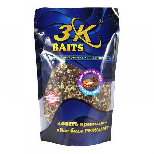 Прикорм 3K Baits зерновий мікс Micro Seed MIX Sport + Crushed Tiger nut (шоколад-арахіс), 400г
