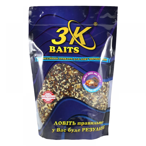 Прикорм 3K Baits зерновий мікс Micro Seed MIX Sport + Crushed Tiger nut (шоколад-арахіс), 800г