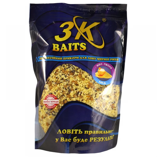 Прикорм 3K Baits зерновий мікс Пшоно (мед), 1000г