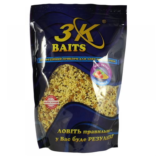 Прикорм 3K Baits зерновий мікс Пшоно (полуниця), 1000г