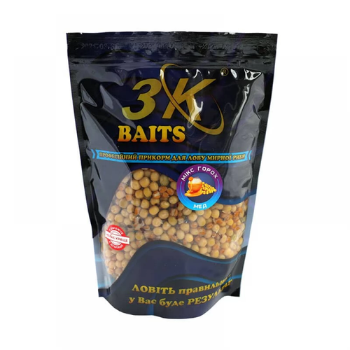 Прикорм 3K Baits зерновий мікс ГОРОХ (мед), 800г