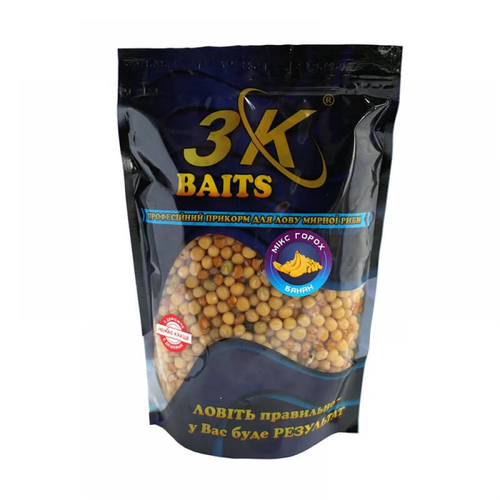 Прикорм 3K Baits зерновий мікс ГОРОХ (банан), 1000г