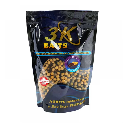 Прикорм 3K Baits зерновий мікс ГОРОХ (з коноплею), 800г