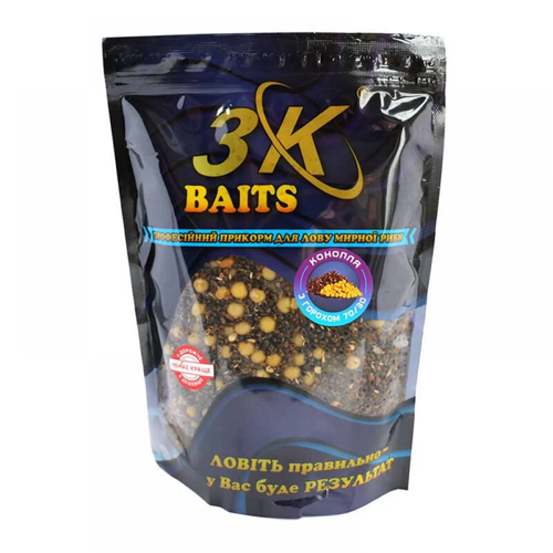 Прикорм 3K Baits Конопля з горохом (70/30), 800г