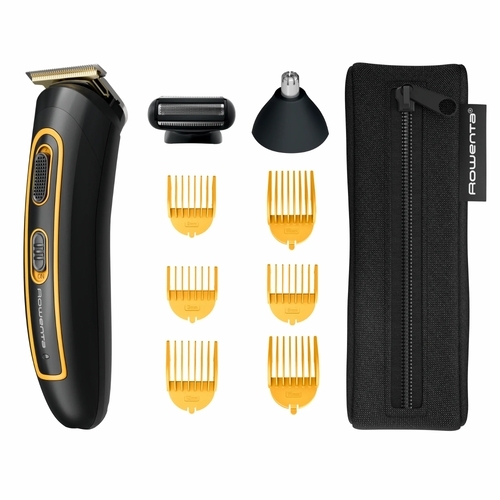 Тример Rowenta Sport Collection, для голови, носа, вух і тіла, мережа+акум., роторний мотор, насадок-8, чохол, титан.напил., чорно-жовтий