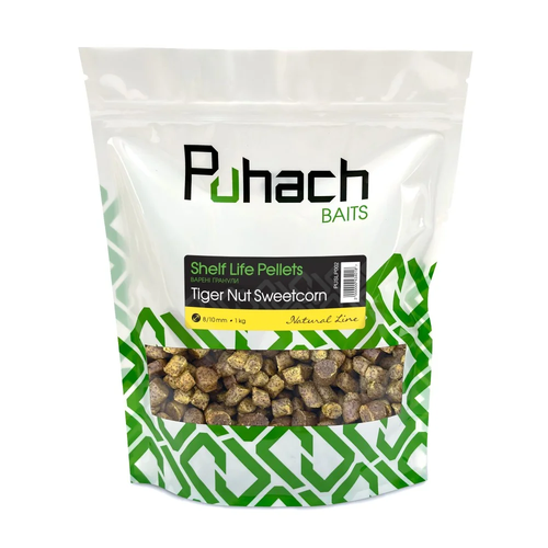 Варені гранули Puhach Baits Natural Line Shelf Life Pellets 12/14 mm 1 kg - Tiger Nut Sweetcorn (Тигровий горіх/Кукурудза)